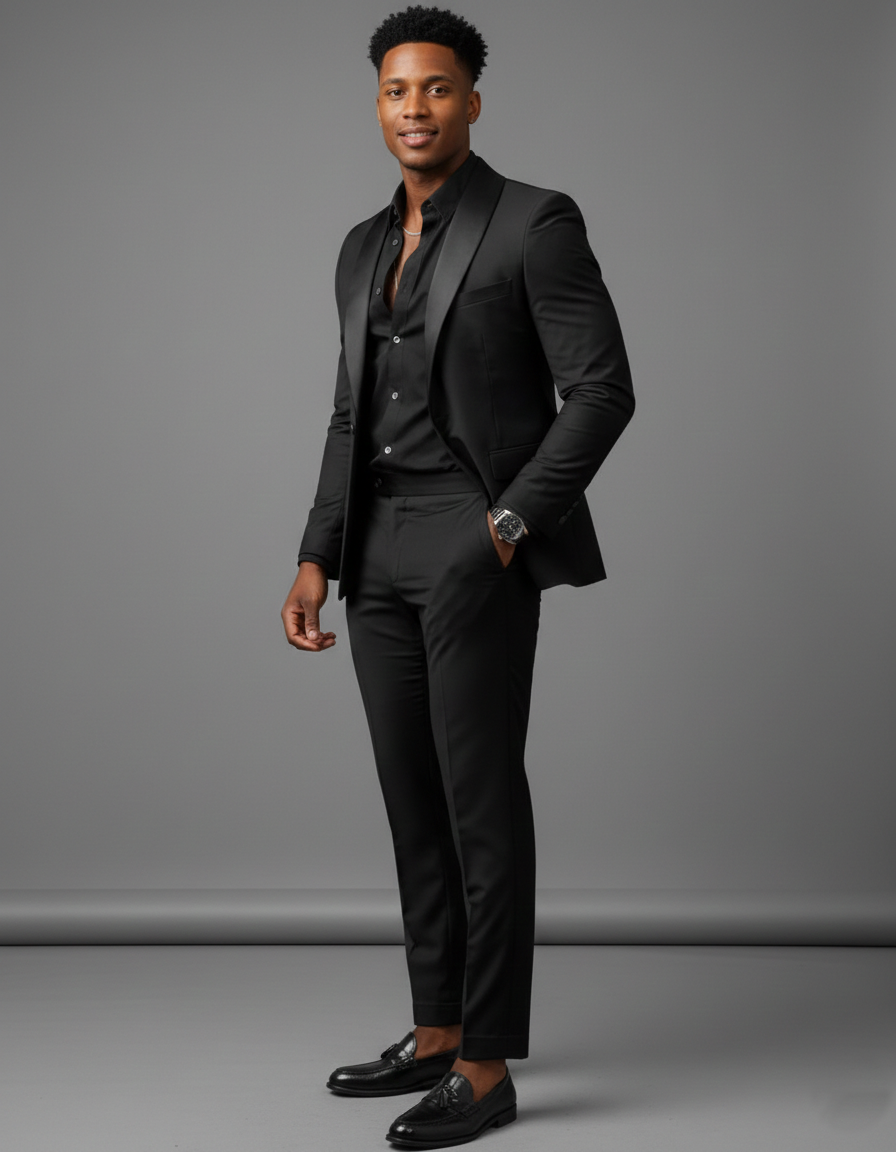 Traje de esmoquin formal de corte entallado para hombre de negocios