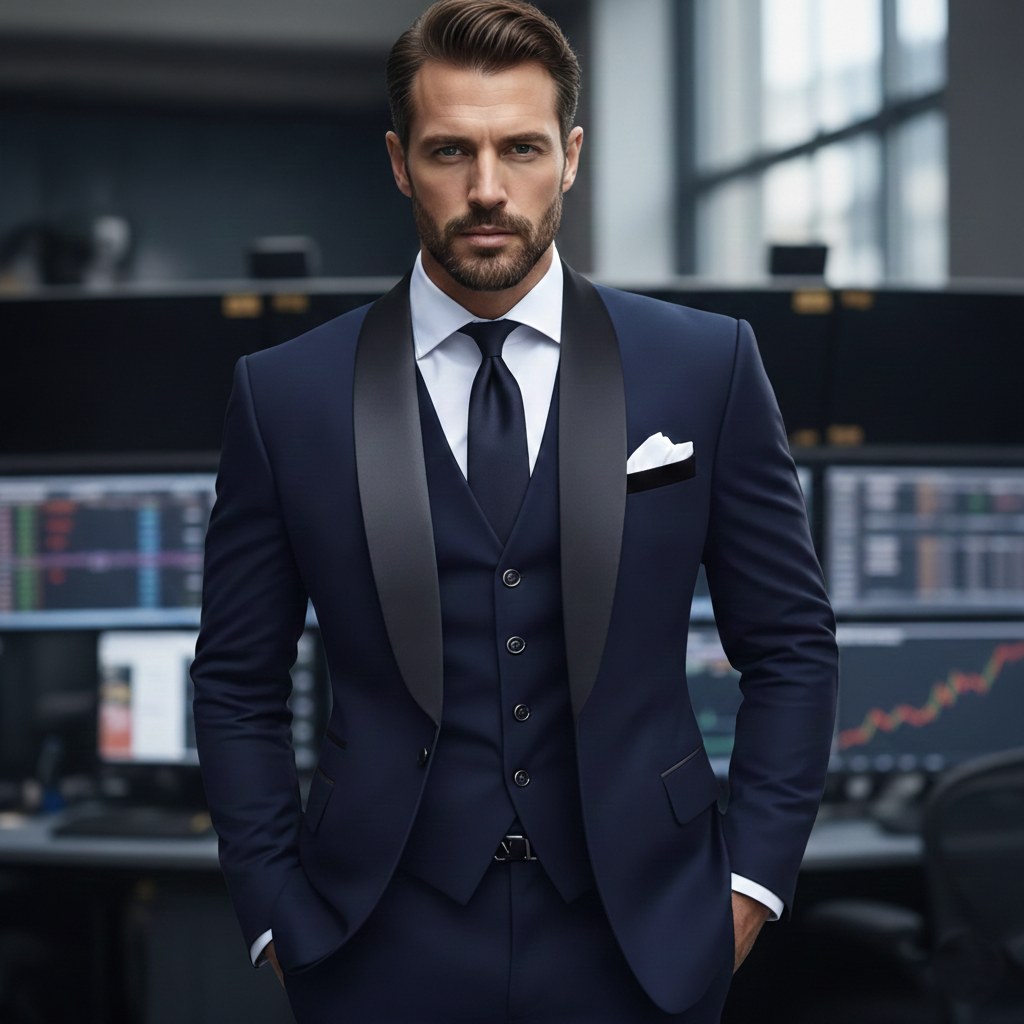 Traje de esmoquin formal de corte entallado para hombre de negocios